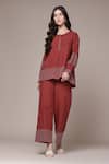 Ritu Kumar_Red Cotton, Jacquard Embroidery Round Neck, Syeta Woven Kurta And Palazzo Set _Online_at_Aza_Fashions