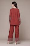 Shop_Ritu Kumar_Red Cotton, Jacquard Embroidery Round Neck, Syeta Woven Kurta And Palazzo Set _at_Aza_Fashions