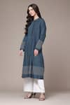 Ritu Kumar Blue Cotton, Jacquard Embroidery Mandarin Syeta Solid Pleated Band A-line Kurta Online at Aza Fashions Ritu Kumar_Blue Cotton, Jacquard Embroidery Mandarin Syeta Solid Pleated Band A-line Kurta _Online_at_Aza_Fashions