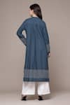 Shop Ritu Kumar Blue Cotton, Jacquard Embroidery Mandarin Syeta Solid Pleated Band A-line Kurta at Aza Fashions Shop_Ritu Kumar_Blue Cotton, Jacquard Embroidery Mandarin Syeta Solid Pleated Band A-line Kurta _at_Aza_Fashions