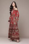 Ritu Kumar_Rust Viscose Chinon Chiffon Tapti Botanic Print Fit And Flare Full Sleeve Dress _Online_at_Aza_Fashions