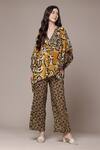 Ritu Kumar_Mustard Viscose, Crepe Tesha Tribal Print Asymmetric Kaftan Top And Pant Set _Online_at_Aza_Fashions