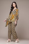 Buy_Ritu Kumar_Mustard Viscose, Crepe Tesha Tribal Print Asymmetric Kaftan Top And Pant Set _Online_at_Aza_Fashions