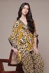 Shop_Ritu Kumar_Mustard Viscose, Crepe Tesha Tribal Print Asymmetric Kaftan Top And Pant Set _Online_at_Aza_Fashions