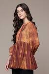 Buy_Ritu Kumar_Rust Cotton Mandarin Collar, Keyhole Neck Tie Dye A-line Kurta _Online_at_Aza_Fashions