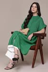 Ritu Kumar Green Cotton Mandarin Collar Vasuki Pleated A-line Calf Length Kurta Online at Aza Fashions Ritu Kumar_Green Cotton Mandarin Collar Vasuki Pleated A-line Calf Length Kurta _Online_at_Aza_Fashions