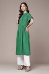 Buy Ritu Kumar Green Cotton Mandarin Collar Vasuki Pleated A-line Calf Length Kurta Online at Aza Fashions Buy_Ritu Kumar_Green Cotton Mandarin Collar Vasuki Pleated A-line Calf Length Kurta _Online_at_Aza_Fashions