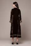 Shop_Ritu Kumar_Brown Velvet, Silk Beads, Embroidery Mandarin Collar Vernia A-line Dress _at_Aza_Fashions