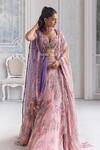 Buy_Mahima Mahajan_Pink Silk Organza Sequins, Embroidery, Zari, Sara Floral Pattern Lehenga Set _at_Aza_Fashions