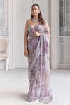 Buy_Mahima Mahajan_Lilac Silk Organza Sequins, Zahira Floral Print Pre-draped Saree With Corset _at_Aza_Fashions