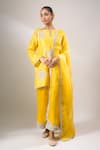 Buy_Archana Shah_Yellow Embroidery, Lace, Fringe Split V-neck Butta Short Kurta Set _at_Aza_Fashions