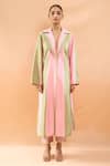 Buy_Archana Shah_Pink Colorblock Coat With Pant _Online_at_Aza_Fashions