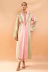 Buy_Archana Shah_Pink Colorblock Coat With Pant _at_Aza_Fashions