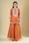Prisho Orange Organza Embroidery, Sequins, Beads Round Dark Flamingo Kurta Palazzo Set Online at Aza Fashions Prisho_Orange Organza Embroidery, Sequins, Beads Round Dark Flamingo Kurta Palazzo Set _Online_at_Aza_Fashions