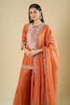 Prisho Orange Organza Embroidery, Sequins, Beads Round Dark Flamingo Kurta Palazzo Set at Aza Fashions Prisho_Orange Organza Embroidery, Sequins, Beads Round Dark Flamingo Kurta Palazzo Set _at_Aza_Fashions