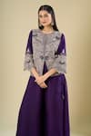 Prisho_Purple Embroidery, Beads, Sequins, Tassels Round Neck Jacket With Palazzo _Online_at_Aza_Fashions