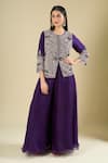 Buy_Prisho_Purple Embroidery, Beads, Sequins, Tassels Round Neck Jacket With Palazzo _Online_at_Aza_Fashions