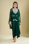 Buy_Prisho_Green Sequins, Beads, Tassels Round Neck, Embroidered Kaftan Skirt Set _Online_at_Aza_Fashions