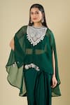 Shop_Prisho_Green Sequins, Beads, Tassels Round Neck, Embroidered Kaftan Skirt Set _Online_at_Aza_Fashions
