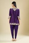 Shop_Prisho_Purple Organza Embroidery, Metallic Thread, Sequins Round Dark Short Kurta Set _at_Aza_Fashions