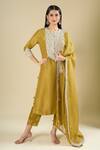 Buy_Prisho_Olive Green Embroidery, Sequins, Tassels, Pearls Round Neck Kurta Set _at_Aza_Fashions