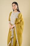 Shop_Prisho_Olive Green Embroidery, Sequins, Tassels, Pearls Round Neck Kurta Set _Online_at_Aza_Fashions