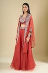 Shop_Prisho_Orange Beads, Embroidery, Tassels Open , Scoop Cape Skirt Set _Online_at_Aza_Fashions