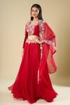 Buy Prisho Red Beads, Sequins, Stones, Embroidery Open , Square Cape Skirt Set Online at Aza Fashions Buy_Prisho_Red Beads, Sequins, Stones, Embroidery Open , Square Cape Skirt Set _Online_at_Aza_Fashions