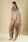 Shop_Prisho_Beige Beads, Stones, Embroidery High Neck, Round Neck, Kaftan With Dhoti Pant _Online_at_Aza_Fashions