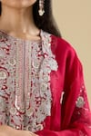 Prisho_Red Embroidery, Sequins Split V-neck Long Kurta Set _Online_at_Aza_Fashions