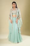 Prisho_Blue Organza Embroidery, Sequins, Beads, Tassels, Zari, Stones Square Skirt Set _at_Aza_Fashions