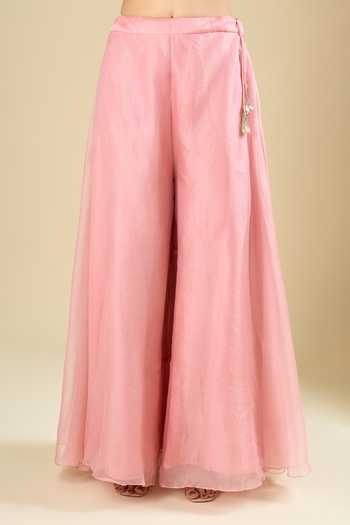 Buy_Prisho_Pink Organza Embroidery, Sequins, Beads, Stones Round Neck, Cape And Kurta Set _Online_at_Aza_Fashions