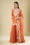 Buy_Prisho_Orange Embroidery, Sequins, Beads, Metallic Thread Round Rust Short Kurta Set _at_Aza_Fashions