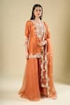 Buy_Prisho_Orange Embroidery, Sequins, Beads, Metallic Thread Round Rust Short Kurta Set _Online_at_Aza_Fashions