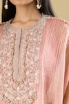 Shop_Prisho_Peach Beads, Sequins, Embroidery Round Neck Kaftaan And Pant Set _Online_at_Aza_Fashions