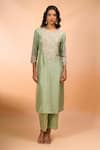 Prisho_Green Embroidery, Beads, Sequins Round Neck Kurta Set _Online_at_Aza_Fashions