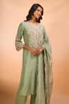 Shop_Prisho_Green Embroidery, Beads, Sequins Round Neck Kurta Set _Online_at_Aza_Fashions