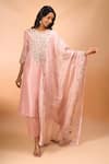 Buy_Prisho_Pink Embroidery, Zari, Sequins Round Neck Kurta Set _Online_at_Aza_Fashions