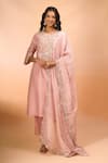 Buy_Prisho_Pink Embroidery, Zari, Sequins Round Neck Kurta Set _at_Aza_Fashions