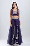 Prisho_Purple Sequins, Zari, Embroidery, Stones Open Neck, Dark Cape Skirt Set _Online_at_Aza_Fashions