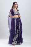 Buy_Prisho_Purple Sequins, Zari, Embroidery, Stones Open Neck, Dark Cape Skirt Set _Online_at_Aza_Fashions