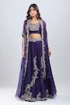 Buy_Prisho_Purple Sequins, Zari, Embroidery, Stones Open Neck, Dark Cape Skirt Set _at_Aza_Fashions