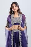 Prisho_Purple Sequins, Zari, Embroidery, Stones Open Neck, Dark Cape Skirt Set _at_Aza_Fashions
