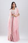 Buy_Prisho_Pink Embroidery, Beads, Sequins, Stones, Tassels Dark Flamingo Cape Skirt Set _Online_at_Aza_Fashions