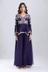 Buy_Prisho_Purple Embroidery, Beads V-neck Peplum Kurta With Sharara _Online_at_Aza_Fashions