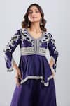 Shop_Prisho_Purple Embroidery, Beads V-neck Peplum Kurta With Sharara _Online_at_Aza_Fashions