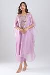 Buy_Prisho_Purple Embroidery, Beads, Stones Round Neck Kaftan With Pant _at_Aza_Fashions