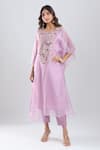 Buy_Prisho_Purple Embroidery, Beads, Stones Round Neck Kaftan With Pant _Online_at_Aza_Fashions