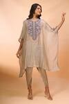 Buy_Prisho_Beige Chanderi Embroidery, Beads Round Neck Kaftan With Pant _at_Aza_Fashions