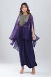 Buy_Prisho_Purple Georgette Embroidery, Sequins, Beads Round Neck, Kaftan Draped Skirt Set _at_Aza_Fashions